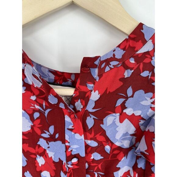 Alexis Danijela 100% Silk Red Floral Ruffle Button Front Cape Blouse Size XS - Picture 6 of 7